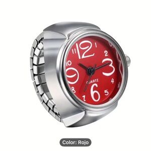 Silver and Red Quartz Ring Watch